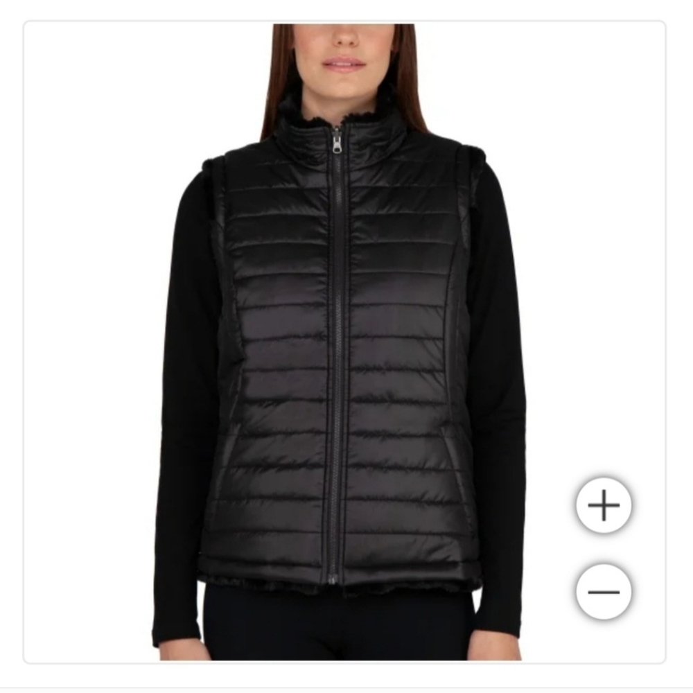 Nicole Miller Reversible Black Puffer Vest - Medium 20 PTP - Picture 1 of 9